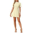 thumbnail image 1 of INSPIRE CHIC Women's Ruffle Neck Contrast Panel Color Vintage Short Sleeve Dresses XL Yellow White, 1 of 6