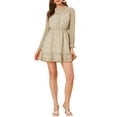 thumbnail image 1 of INSPIRE CHIC Women's Ruffle Neck Cuff Hem Button Front Puff Sleeve Floral Dress M Apricot, 1 of 6