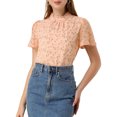 thumbnail image 1 of INSPIRE CHIC Women's Ruffle Neck Floral Keyhole Back Chiffon Blouse L Pink, 1 of 7
