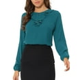 thumbnail image 1 of INSPIRE CHIC Women's Valentine's Day Ruffle Neck Long Sleeve Blouse Shirts L Peacock Blue-Dots, 1 of 7