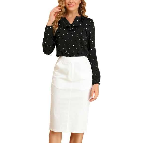 INSPIRE CHIC Women's Valentine's Day Ruffle Neck Long Sleeve Blouse Shirts XL Black-Heart