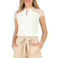 thumbnail image 1 of Allegra K Women's Ruffle Neck Mesh Panel Keyhole Back Cap Sleeve Blouse, 1 of 6