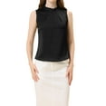 thumbnail image 1 of INSPIRE CHIC Women's Ruffle Neck Pleated Front Summer Sleeveless Satin Blouse S Black, 1 of 5