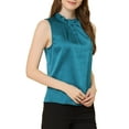 thumbnail image 1 of INSPIRE CHIC Women's Ruffle Neck Pleated Front Summer Sleeveless Satin Blouse XS Deep Green, 1 of 6