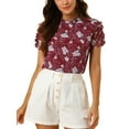 thumbnail image 1 of INSPIRE CHIC Women's Ruffle Neck Short Sleeve Keyhole Back Chiffon Floral Blouses M Red, 1 of 7