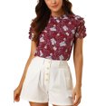 thumbnail image 1 of INSPIRE CHIC Women's Ruffle Neck Short Sleeve Keyhole Back Chiffon Floral Blouses S Red, 1 of 7