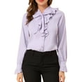 thumbnail image 1 of Allegra K Women's Ruffle Neck Tie Neck Ruffle Cuff Button Front Solid Work Shirt, 1 of 6