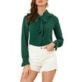 thumbnail image 1 of Allegra K Women's Ruffle Neck Tie Neck Ruffle Cuff Button Front Solid Work Shirt, 1 of 6