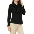 thumbnail image 1 of Allegra K Women's Ruffle Neck Tie Neck Ruffle Cuff Button Front Solid Work Shirt, 1 of 7