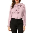 thumbnail image 1 of Allegra K Women's Ruffle Neck Tie Neck Ruffle Cuff Button Front Solid Work Shirt, 1 of 6