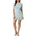 thumbnail image 1 of Allegra K Women's Ruffle Neckline Printed Fit and Flare Ruffle Hem Lace-Inset Mini Dress, 1 of 6