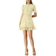 thumbnail image 1 of Allegra K Women's Ruffle Neckline Printed Fit and Flare Ruffle Hem Lace-Inset Mini Dress, 1 of 6
