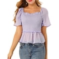 thumbnail image 1 of INSPIRE CHIC Women's Ruffle Peplum Square Neck Flare Short Sleeve Crop Smocked Blouse S Purple, 1 of 7
