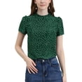 thumbnail image 1 of Allegra K Women's Ruffle Polkd Dots Round Neck Casual Short Sleeve Blouse Tops XL Green, 1 of 8