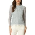 thumbnail image 1 of INSPIRE CHIC Women's Lace Top Long Sleeve Ruffled Neck Peplum Hem Floral Dressy Blouse S Gray, 1 of 6