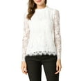 thumbnail image 1 of INSPIRE CHIC Women's Ruffle Round Neck Long Sleeves Mesh Lace Floral Blouse XS White, 1 of 9