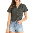 thumbnail image 1 of Allegra K Women's Ruffle Short Sleeve Tops V Neck Button Ditsy Floral Blouse, 1 of 6