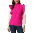 thumbnail image 1 of INSPIRE CHIC Women's Ruffled Sleeve Mock Neck Casual Cable Knit Pullover Sweater Vest S Fushcia, 1 of 5