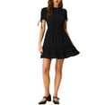 thumbnail image 1 of INSPIRE CHIC Women's Ruffle Textured Sweet Summer A-Line Mini Dress Black M, 1 of 6
