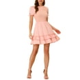 thumbnail image 1 of INSPIRE CHIC Women's Ruffle Textured Sweet Summer A-Line Mini Dress Pink XL, 1 of 6