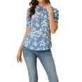 thumbnail image 1 of Allegra K Women's Ruffle Tie Neck Casual Short Sleeve Floral Blouse, 1 of 6