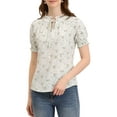 thumbnail image 1 of GRACE & GRANDEUR Women's Ruffle Tie Neck Casual Short Sleeve Floral Blouse, 1 of 6