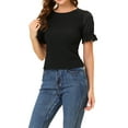 thumbnail image 1 of INSPIRE CHIC Women's Ruffle Tops Round Neck Blouse Puff Sleeve Smock Top S Black, 1 of 5