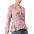 thumbnail image 1 of INSPIRE CHIC Women's Ruffle V-Neck Blouse Floral Self Tie Wrap Peplum Top M Pink, 1 of 9