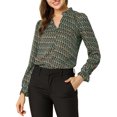 thumbnail image 1 of INSPIRE CHIC Women's Ruffle V Neck Geometric Printed Puff Sleeve Top Green L, 1 of 6