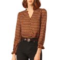 thumbnail image 1 of Allegra K Women's Ruffle V Neck Geometric Printed Puff Sleeve Top, 1 of 6