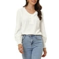thumbnail image 1 of INSPIRE CHIC Women's Ruffle V Neck Tops Long Sleeve Casual Office Blouse White XS, 1 of 5