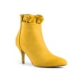 thumbnail image 1 of BLISSFUL STEP Women's Ankle Boots Faux Suede Pointed Toe Stiletto Heel Ruffle Back Zip Boots Yellow 7, 1 of 8