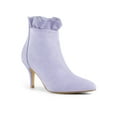 thumbnail image 1 of BLISSFUL STEP Women's Ankle Boots Faux Suede Pointed Toe Stiletto Heel Ruffle Back Zip Boots Purple 8, 1 of 6