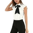thumbnail image 1 of INSPIRE CHIC Women's Ruffled Bow Tie Peter Pan Collar Button Down Chiffon Shirt XL White, 1 of 6