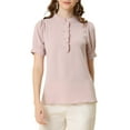 thumbnail image 1 of INSPIRE CHIC Women's Ruffled Button Down Shirt Short Sleeves Solid Work Office Blouse M Pink, 1 of 8