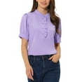 thumbnail image 1 of INSPIRE CHIC Women's Ruffled Button Down Shirt Short Sleeves Solid Work Office Blouse S Light Purple, 1 of 4