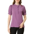 thumbnail image 1 of INSPIRE CHIC Women's Ruffled Button Down Shirt Short Sleeves Solid Work Office Blouse XS Purple, 1 of 8