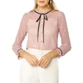 thumbnail image 1 of INSPIRE CHIC Women's Ruffled Collar Long Sleeve See Through Lace Button Down Shirt L Pink, 1 of 7