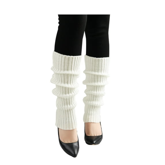 INSPIRE CHIC Women's Ruffled Cuff Over Knee Length Ribbed Knitted Leg Warmers White