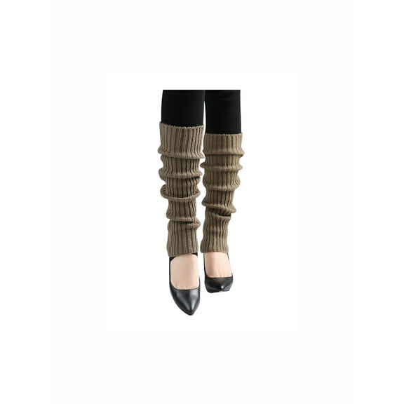 INSPIRE CHIC Women's Ruffled Cuff Over Knee Length Ribbed Knitted Leg Warmers Brown