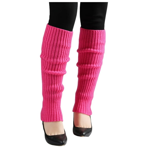 INSPIRE CHIC Women's Ruffled Cuff Over Knee Length Ribbed Knitted Leg Warmers Fuchsia