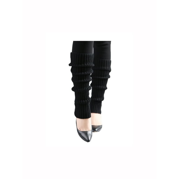 INSPIRE CHIC Women's Ruffled Cuff Over Knee Length Ribbed Knitted Leg Warmers Black