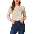 thumbnail image 1 of INSPIRE CHIC Women's Ruffled Floral Print Relax Fashionable Long Round Neck Shirt S Beige, 1 of 6