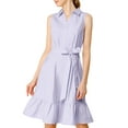 thumbnail image 1 of INSPIRE CHIC Women's Ruffled Hem Casual Sleeveless Cotton Solid Color Shirt Midi Dress with Belt M Purple, 1 of 6