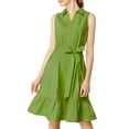 thumbnail image 1 of INSPIRE CHIC Women's Ruffled Hem Casual Sleeveless Cotton Solid Color Shirt Midi Dress with Belt S Green, 1 of 6