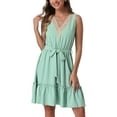 thumbnail image 1 of INSPIRE CHIC Women's Ruffled Hem Waist Strap V Neck Sleeveless Bohemia Midi Dress, 1 of 6