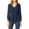 thumbnail image 1 of Allegra K Women's Ruffled Long Puff Sleeves Blouses V Neck Solid Color Semi Sheer Tops, 1 of 7