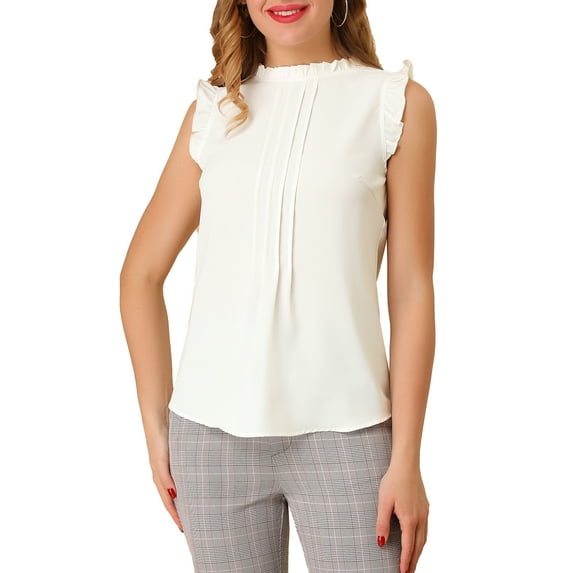 INSPIRE CHIC Women's Sleeveless Blouse Ruffled Pleated Wear-to-Work Chic Blouse 3XL White