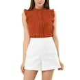 thumbnail image 1 of INSPIRE CHIC Women's Sleeveless Blouse Ruffled Pleated Wear-to-Work Chic Blouse L Dark Orange, 1 of 8