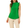 thumbnail image 1 of INSPIRE CHIC Women's Sleeveless Blouse Ruffled Pleated Wear-to-Work Chic Blouse M Green, 1 of 6